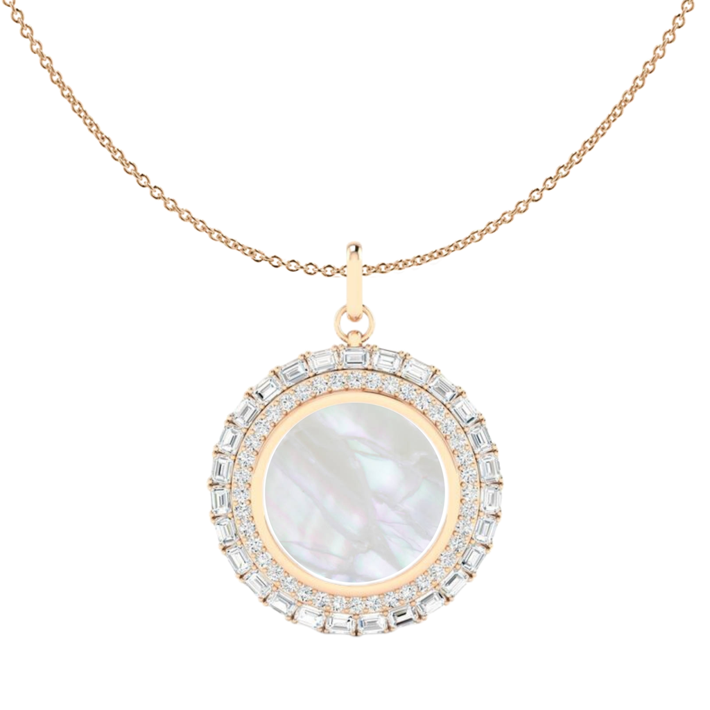 Mother of Pearl Emerald and Round Pendant