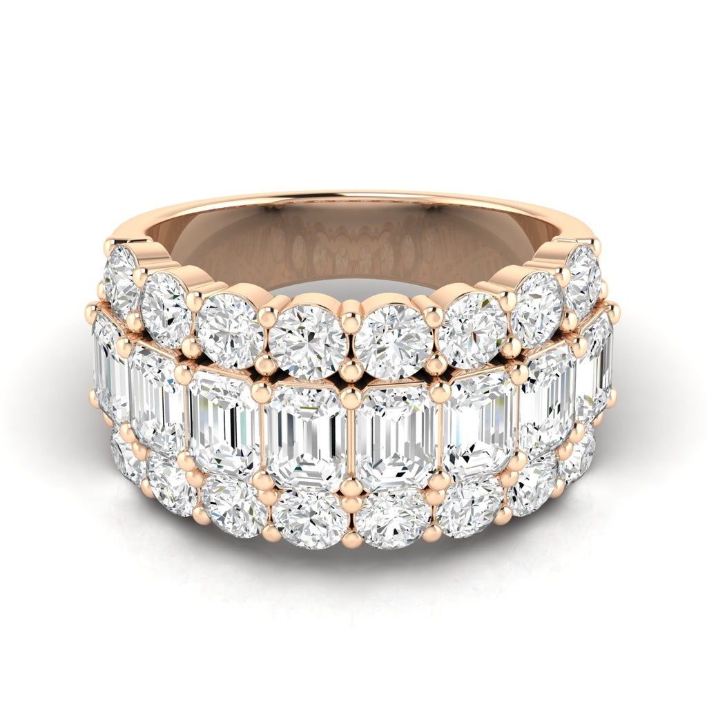 Three Row Round & Emerald Statement Band 4.00ctw